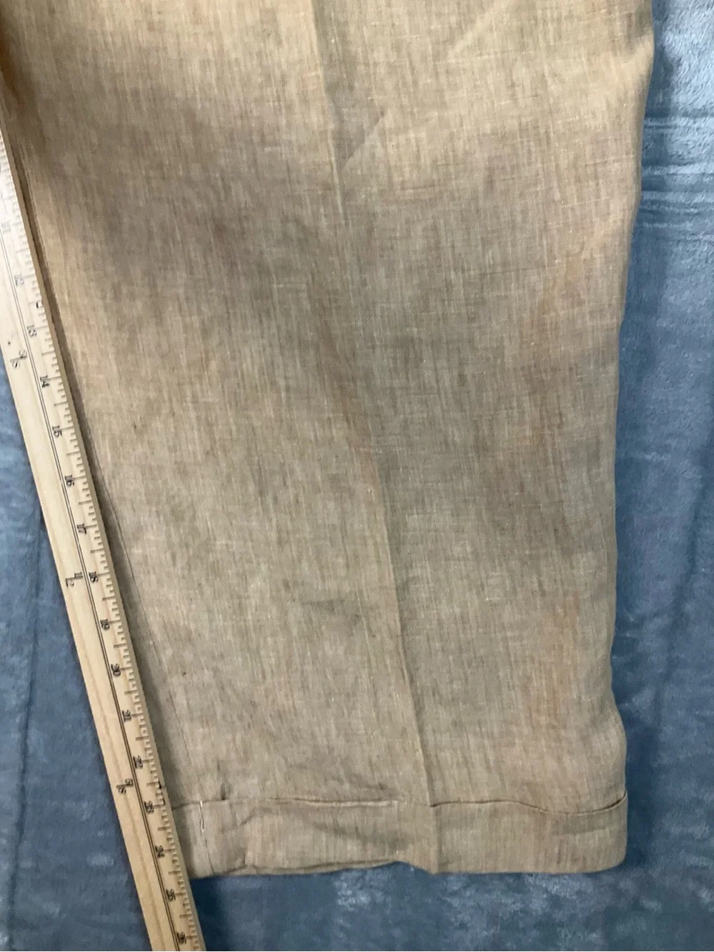 VTG Prestige Linen Pants Men’s 44 Tan Pleated Cuffed Preppy 25” Inseam Summer